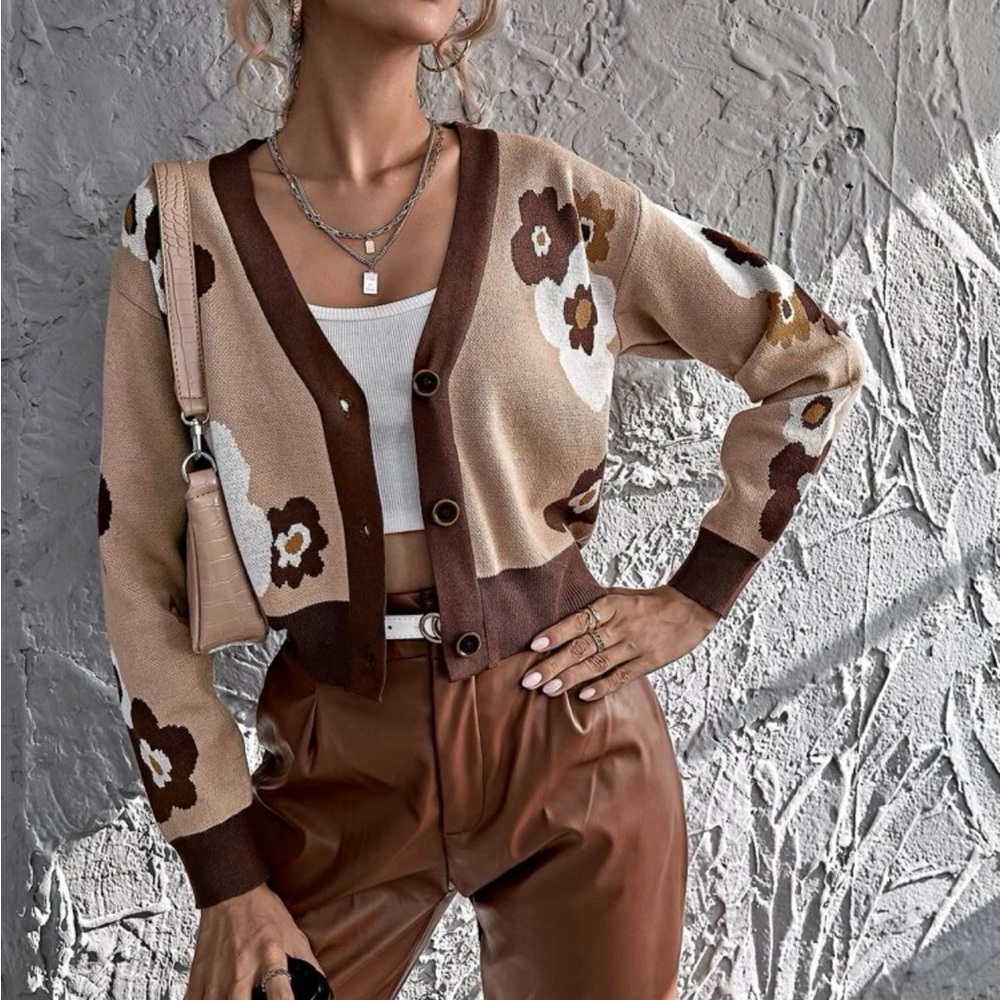 Floral Brown Cardigan